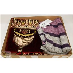 BOX W/NEW PRAYER SHAWL & A PRAYER RUG -
