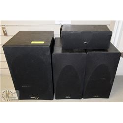 SET OF MIRAG SPEAKERS INCL POWERED SUBWOOFER.