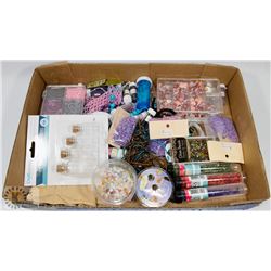 LARGE FLAT OF BEADS, GLASS BEADS & MORE