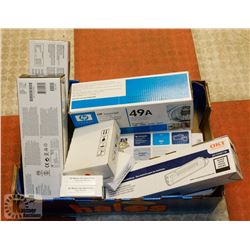 BOX OF ASSORTED INKJET INK AND TONERS INC HP