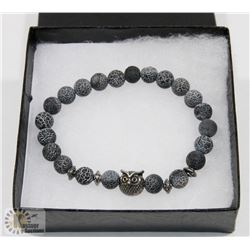 NEW! "OWL" NATURAL LAVA STONE BEADS BRACELET