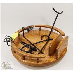 WOOD LAZY SUSAN WITH METAL STANDS