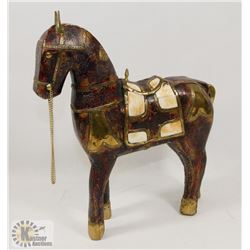 WOODEN HORSE WITH BRASS & MARBLE