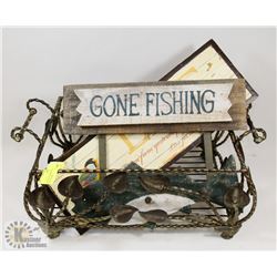 HANDLED WROUGHT IRON BASKET WITH 'GONE