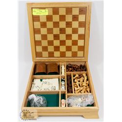 5 IN 1 GAMES SET IN WOOD CASE - CHECKERS, CHESS,