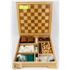 Image 1 : 5 IN 1 GAMES SET IN WOOD CASE - CHECKERS, CHESS,
