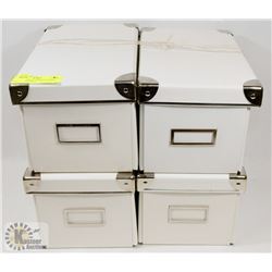 SET OF 4 WHITE STORAGE BOXES EACH 10" X 6.5 X 6"