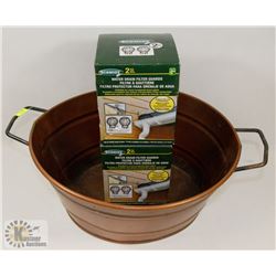 BRONZE COLORED HANDED METAL TUB WITH 2 PACKS