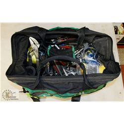 LARGE GREEN BAG FULL OF ASSORTED TOOLS