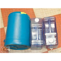 3 PLASTIC WATER CONTAINERS - 1 RELIANCE 5 GALLON,