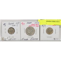 LOT OF 3 CANADA COINS 1919 5 CENT COIN,