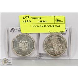 LOT OF 2 CANADA $1 COINS, 1964, 1958