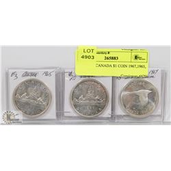 LOT OF 3 CANADA $1 COIN 1967,1965, 1966