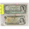 Image 1 : LOT OF 2 CANADA $1 BILLS 1954, 1973