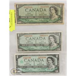 LOT OF 3 OF CANADIAN $1 BILLS