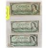 LOT OF 3 OF CANADIAN $1 BILLS