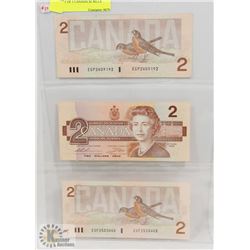 1986 LOT OF 3 CANADA $2 BILLS