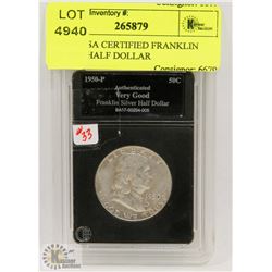 1950 P USA CERTIFIED FRANKLIN SILVER HALF DOLLAR