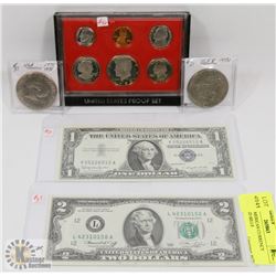 LOT OF AMERICAN CURRENCY COINS AND BILLS