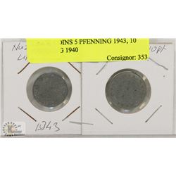 2 NAZI COINS 5 PFENNING 1943, 10 PFENNING 1940