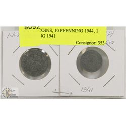 2 NAZI COINS, 10 PFENNING 1944, 1 PFENNING 1941