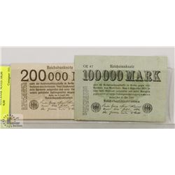 1923 GERMAN BANK NOTES 100,00 MARK, 200,00