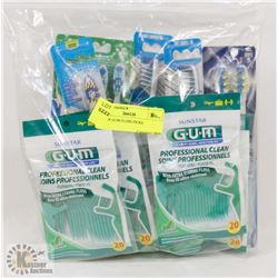 BAG OF GUM FLOSS PICKS AND TOOTHBRUSHES