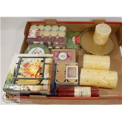 FLAT OF CANDLE HOLDERS AND CANDLES