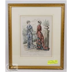 FRAMED STEEL ENGRAVED HAND COLORED FASHION PRINT