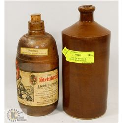 STONEWARE INK BOTTLE & STONEWARE WINE BOTTLE.