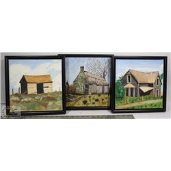 3 ORIGINAL OIL PAINTINGS ON CANVAS FARMHOUSE PICS