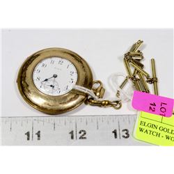 ELGIN GOLD PLATED POCKET WATCH - WORKING