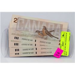 LOT OF 10 UNC 1986 CANADIAN $2.00 BILLS