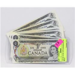 LOT OF 10 UNC 1973 CANADIAN $1.00 BILLS