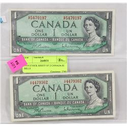 LOT OF TWO 1954 CANADA $1 BILLS