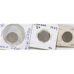 LOT OF TWO 1927 & ONE 1923 CANADIAN GV 5 CENT COIN