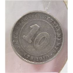 SILVER STRAITS SETTLEMENTS 10 CENTS 1910 EDWARD
