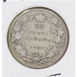 1909 CANADIAN SILVER EDVII 25 CENT COIN