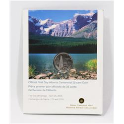 MOUNTED FIRST DAY ALBERTA CENTENNIAL 25 CENT COIN