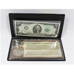US BICENTNNIAL $1 COIN WITH $2 BILL SET