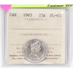 1965 CANADIAN QEII 25 CENT ICCS PROOF LIKE 65
