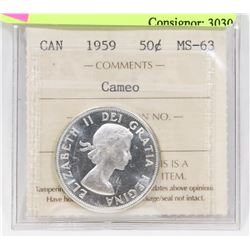 1959 QEII 50 CENT ICCS MINT STATE MS 63