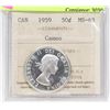 Image 1 : 1959 QEII 50 CENT ICCS MINT STATE MS 63