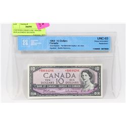 CERTIFIED CHOICE UNC 1954 B/D REPLACEMENT $10 NOTE
