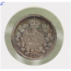 KEY DATE 1908 EDWARD VII 5 CENT COIN