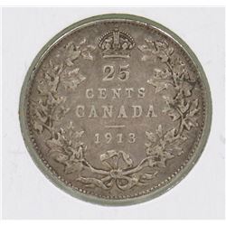 1913 CANADIAN GV 25 CENT COIN