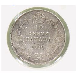 1910 CANADIAN VICTORIA LEAVES EDVII 10 CENT COIN