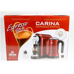 NEW NEVER OPENED RED CARINA ESPRESSO MACHINE.