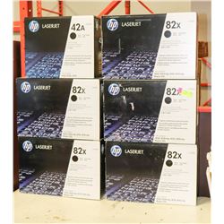 LOT OF HP LASER JET TONERS INCL FIVE 82X AND ONE