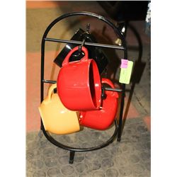 4 COLORFUL COFFEE MUGS WITH STAND